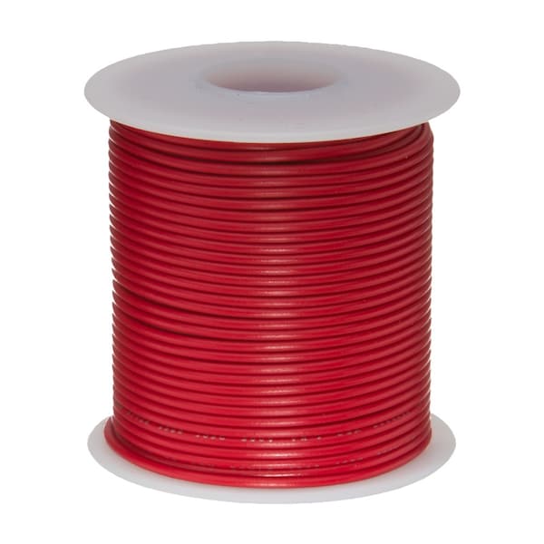 Primary Wire, Hook Up; GPT, 18 AWG, 1C C, Red, PVC, Stranded, 60V, 25 ft.